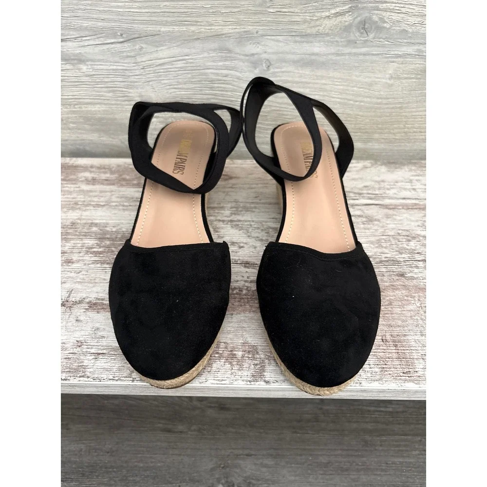 Dream Pairs Womens Black Faux Suede Closed Toe Espadrille Wedge Sandals Size 8.5
